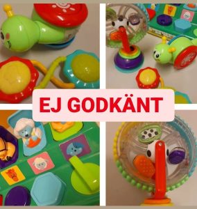 Bilder på plastleksaker som inte är godkända.